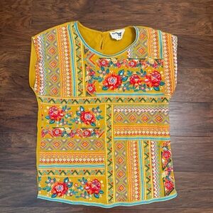 Savanna Jane Mustard Yellow Embroidered Patchwork Top